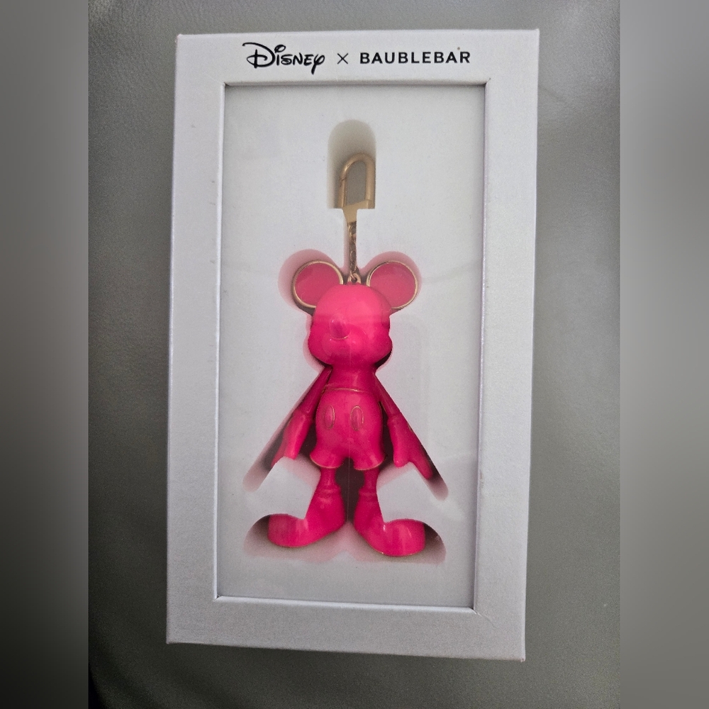 Mickey Mouse Disney X Baublebar hot pink gold bag charm NIB